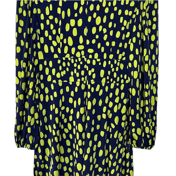 Maggy London Dress V-Neck Midi Back Zip Dark Blue Green Dot Career Work Size 4 - Picture 9 of 13